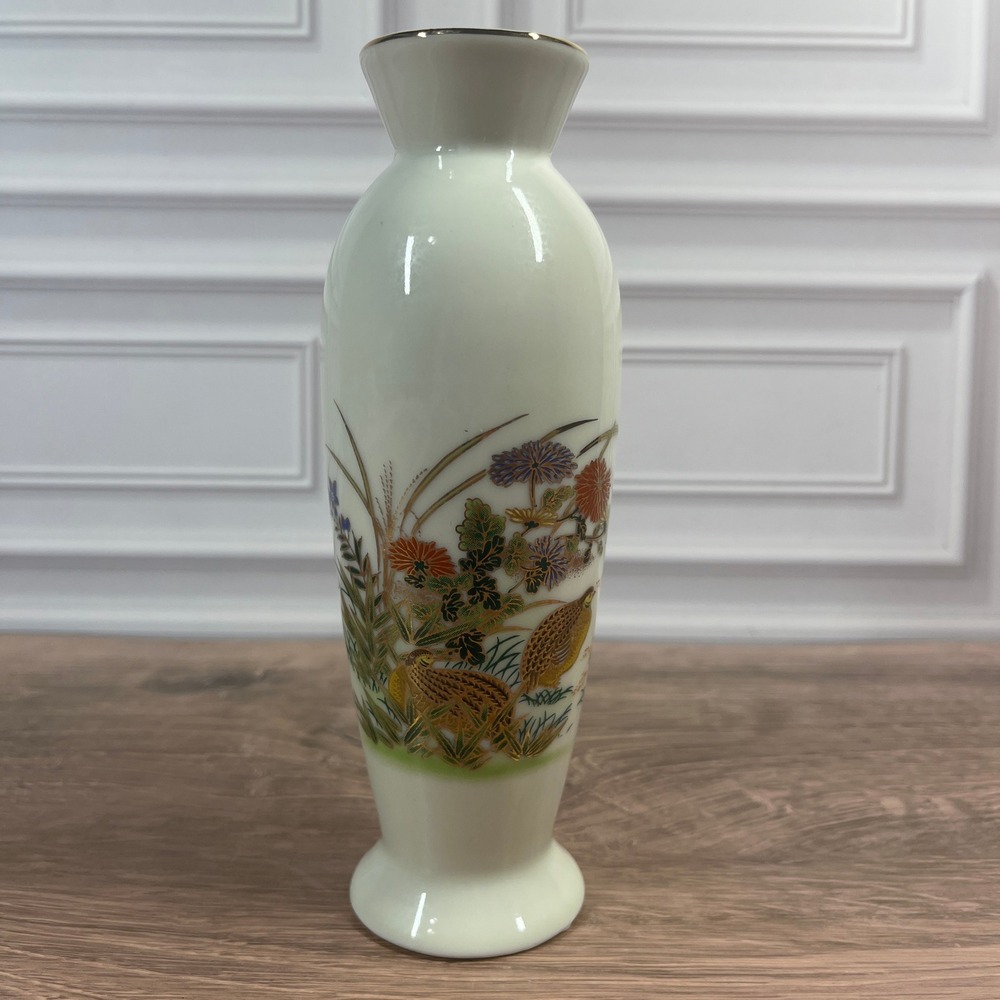 VTG Otagiri Bud Vase Vintage Japan White Quail Bird Gold Gilt Floral Porcelain